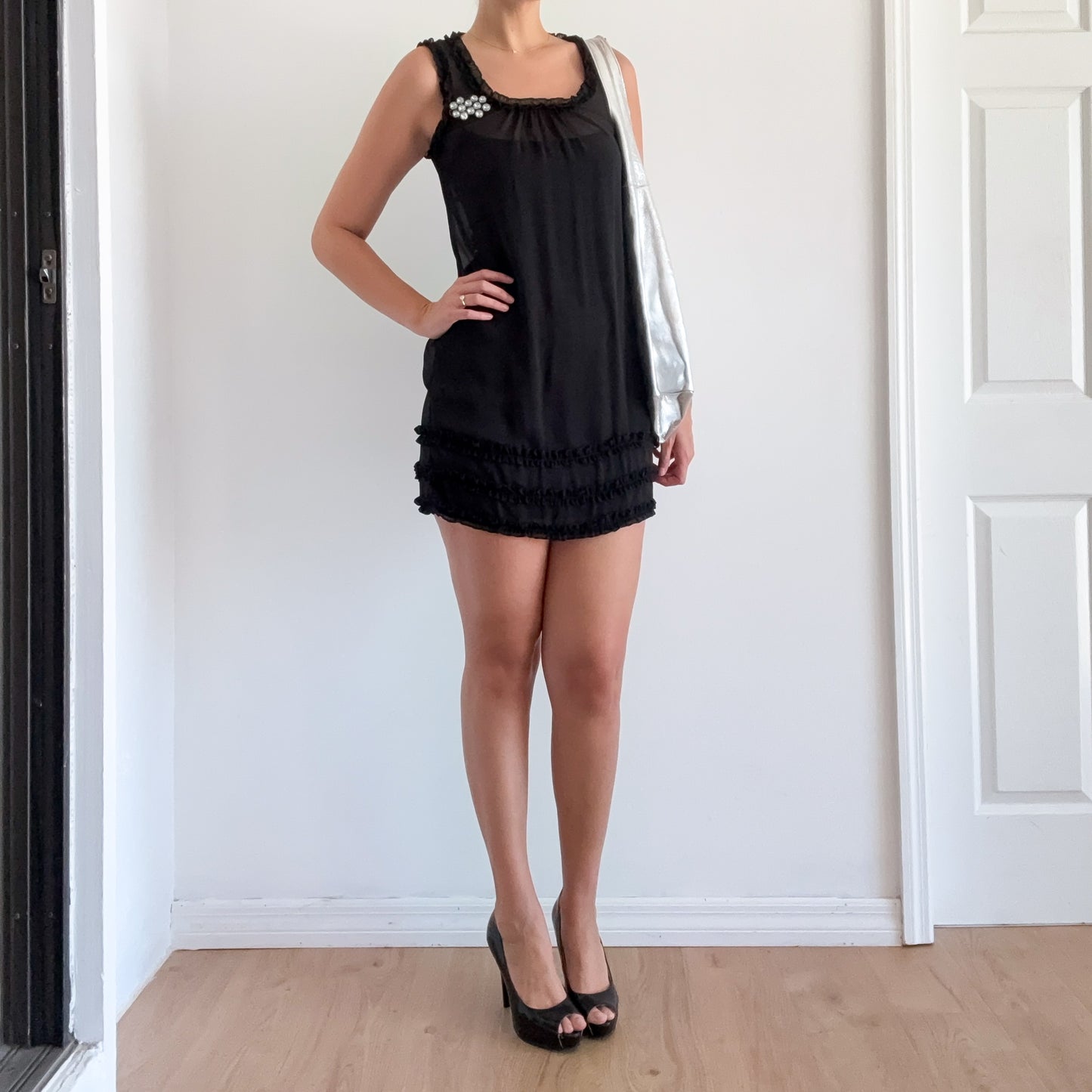 Y2K Black Chiffon Babydoll Dress / SZ S