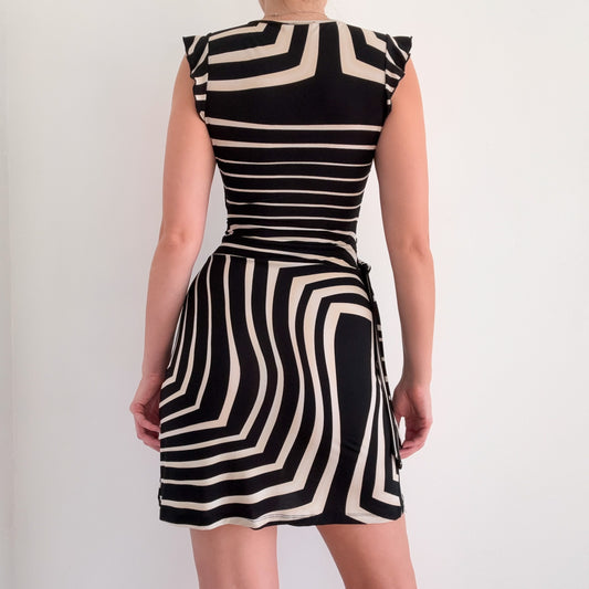 Y2K Black & Cream Printed Mini Dress / SZ S