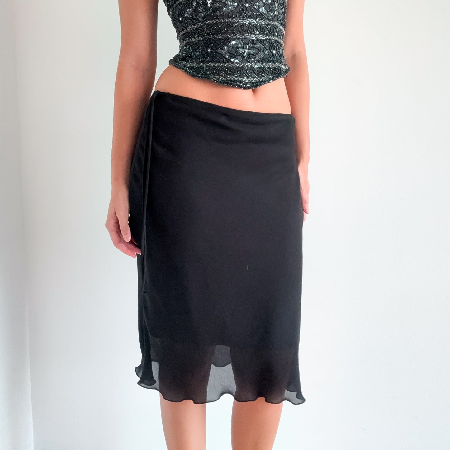 Y2K Black Chiffon Midi Skirt / SZ S-M