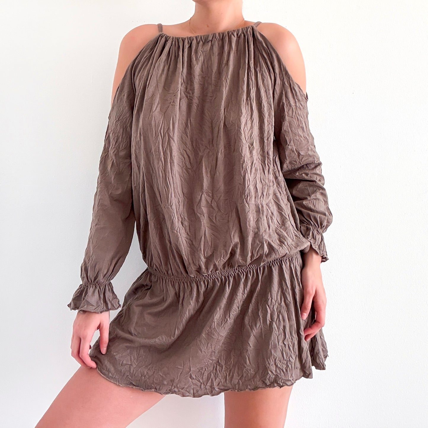 Y2K Light Brown Drop Waist Mini Dress / SZ S-M