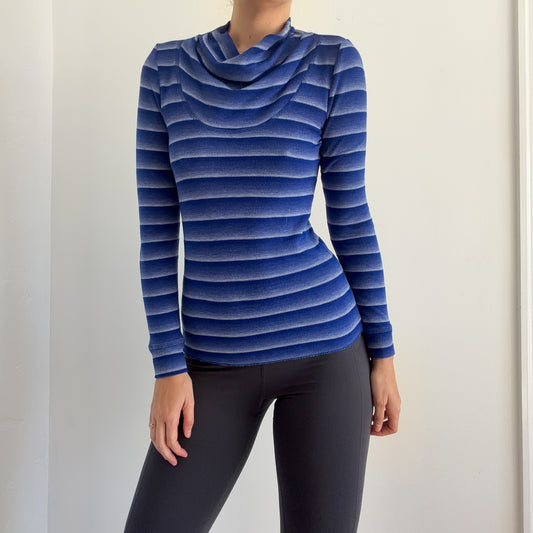 Y2K Athleta Royal Blue Striped Thermal Top / SZ S