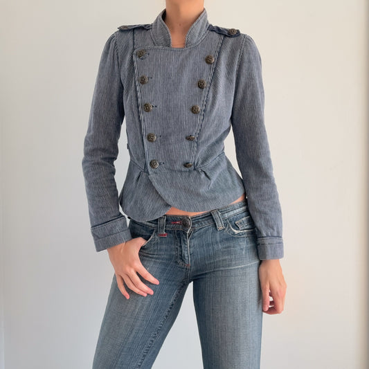 Y2K Navy Striped Military Jacket / SZ M