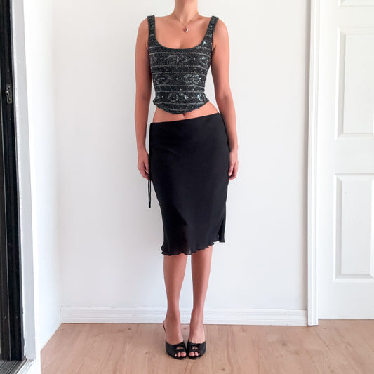 Y2K Black Chiffon Midi Skirt / SZ S-M