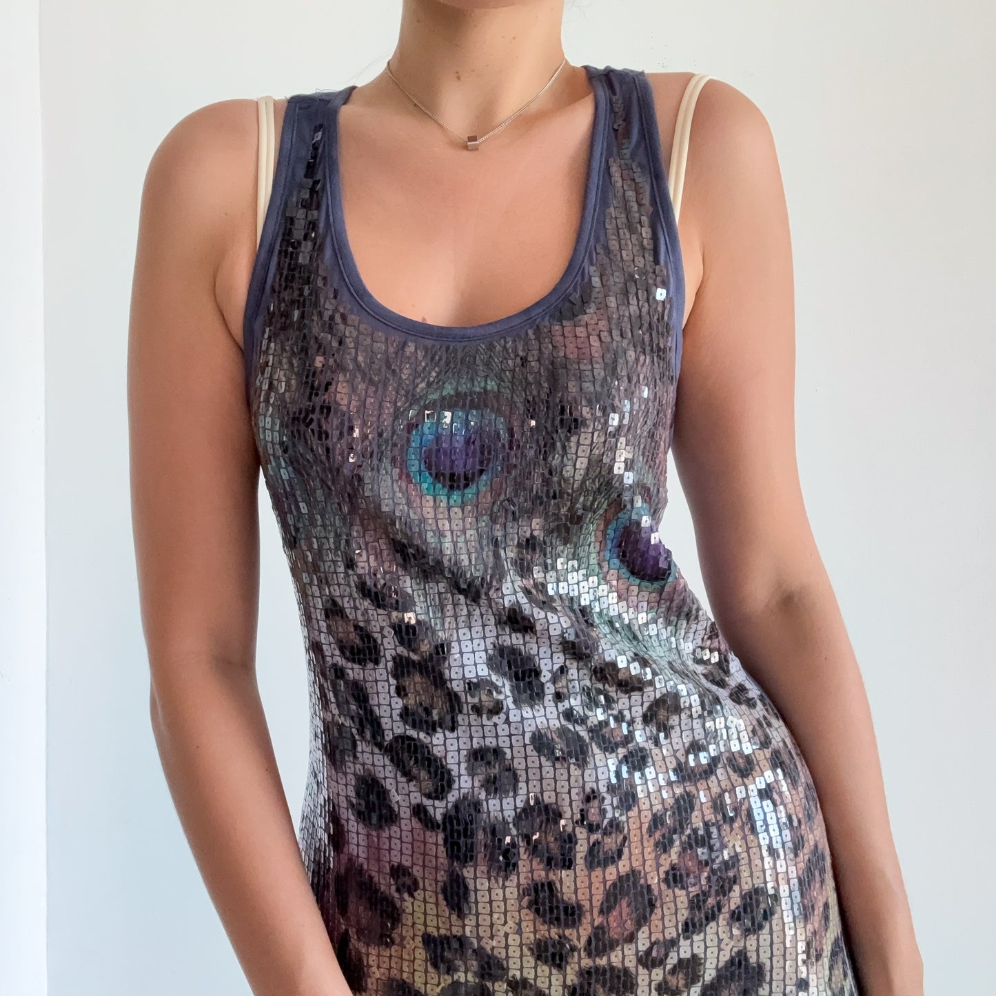 Y2K Blue Animal Print Sequin Mini Dress / S/M