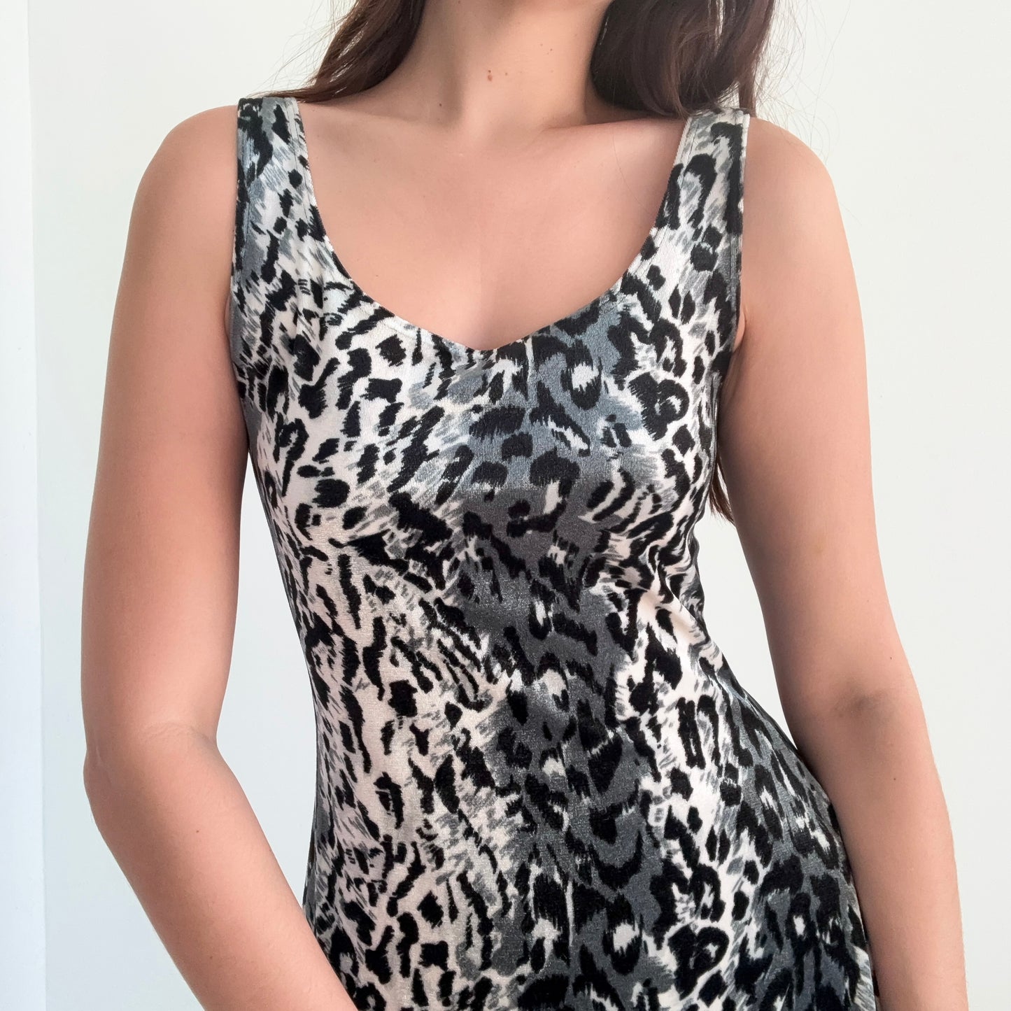 90's Velvet Snow Leopard Mini Dress / SZ M