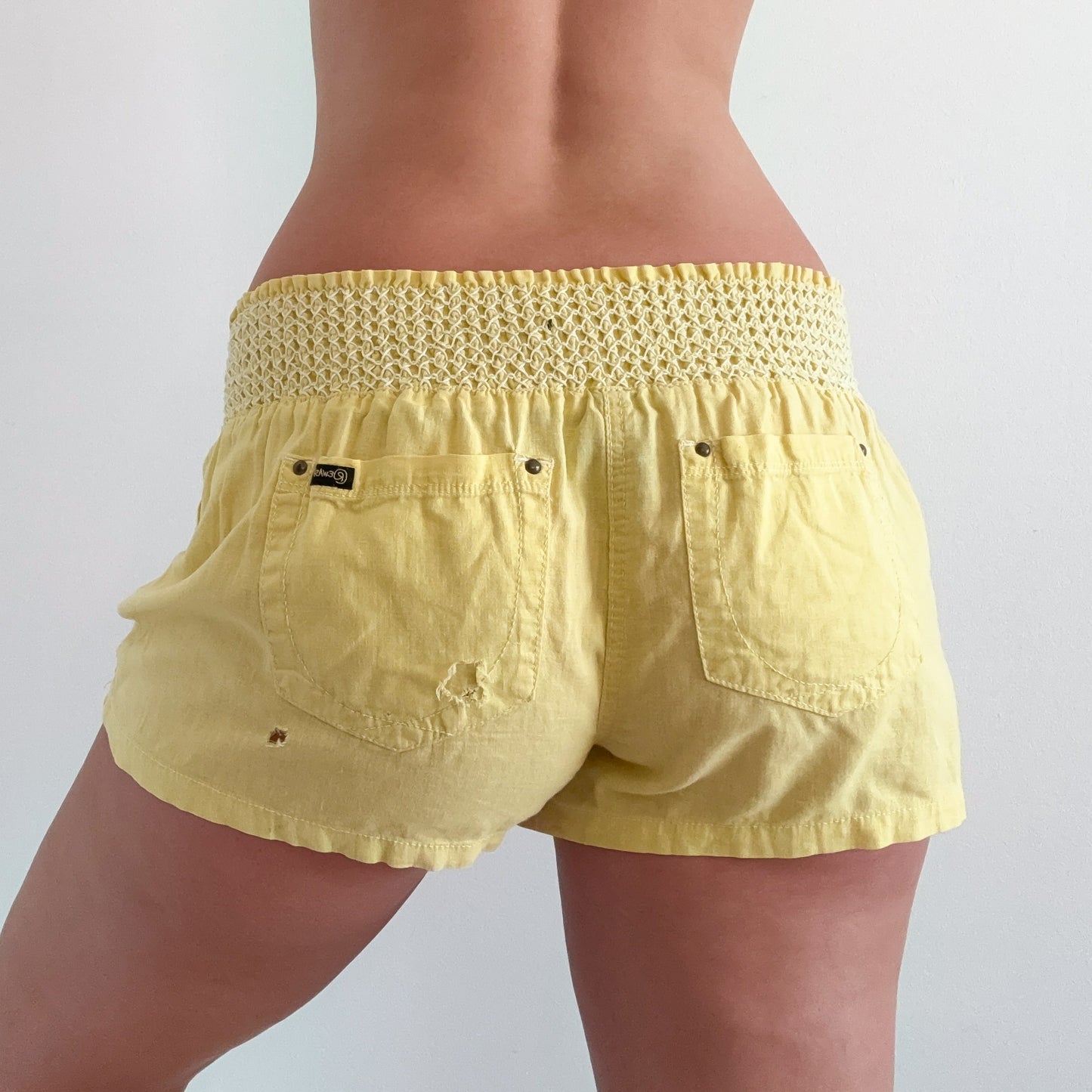 Y2K Yellow Linen Cotton Beach Shorts / SZ M-L