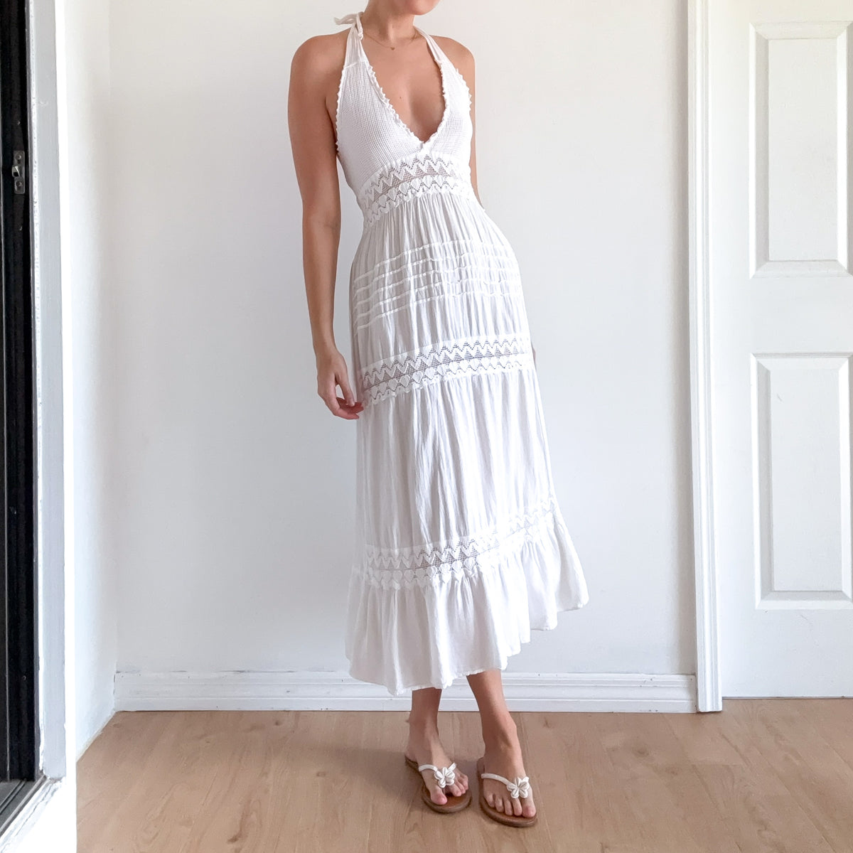 White Cotton Heart Maxi Sundress / SZ S
