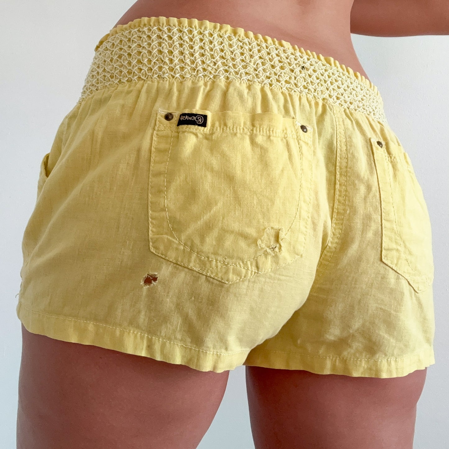 Y2K Yellow Linen Cotton Beach Shorts / SZ M-L