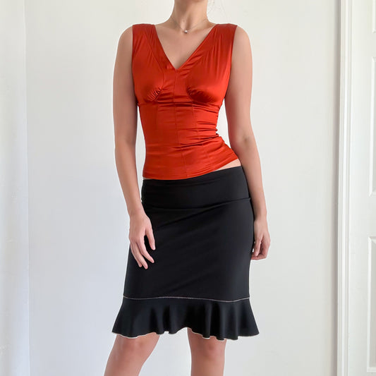 Y2K Black Contrast Trim Midi Skirt / SZ S-M