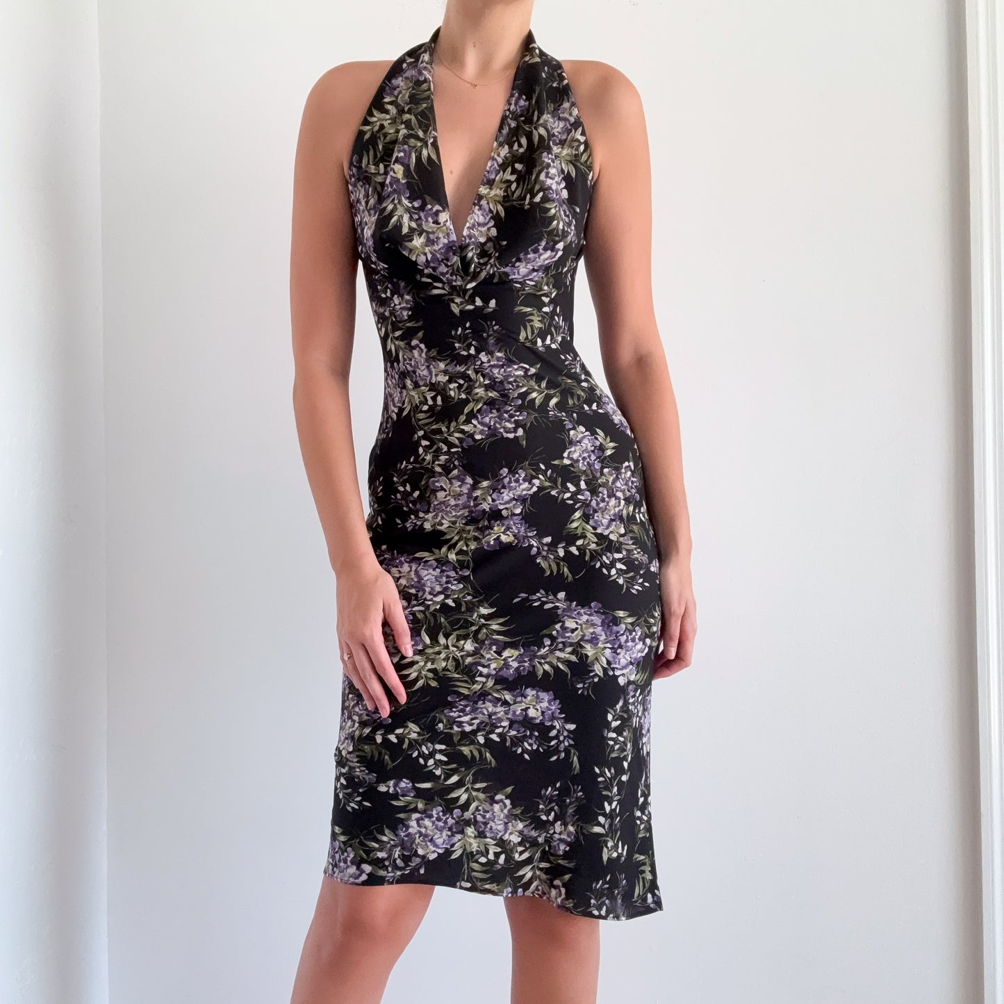 Norma Kamali Black & Purple Midi Dress / SZ XS/S