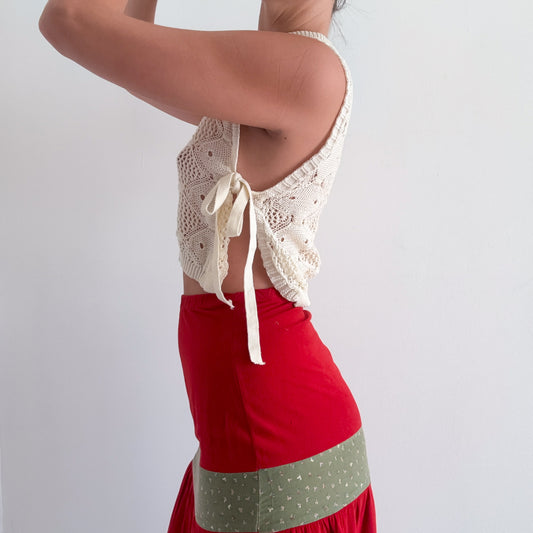 Contemporary Cream Knitted Tie Top / SZ M-L