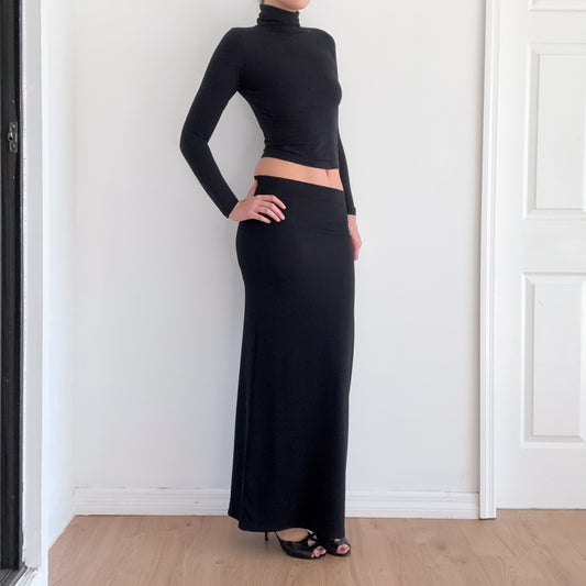 90's Black Fitted Maxi Skirt / SZ S-M