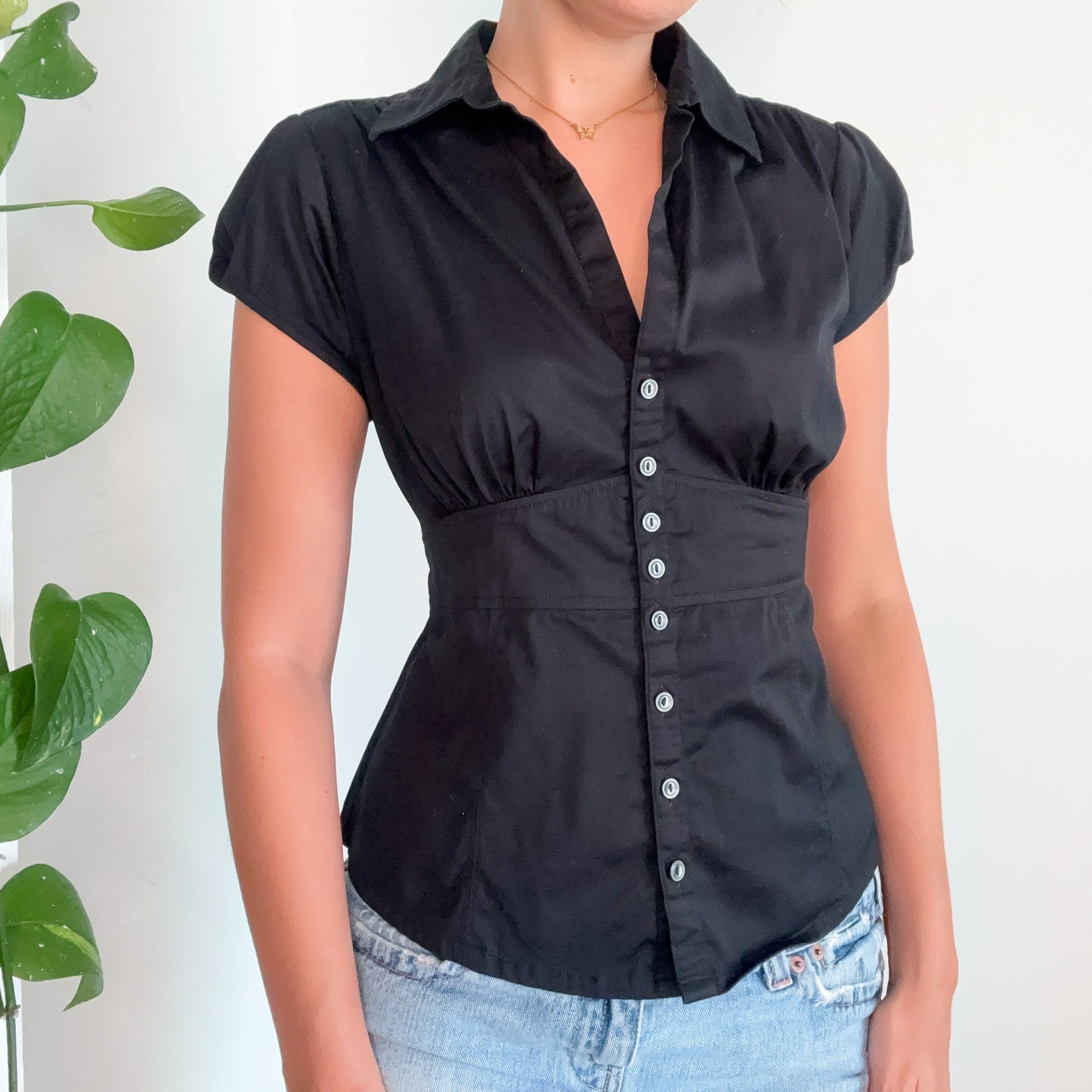 Y2K Black Cotton Button Blouse / SZ 10