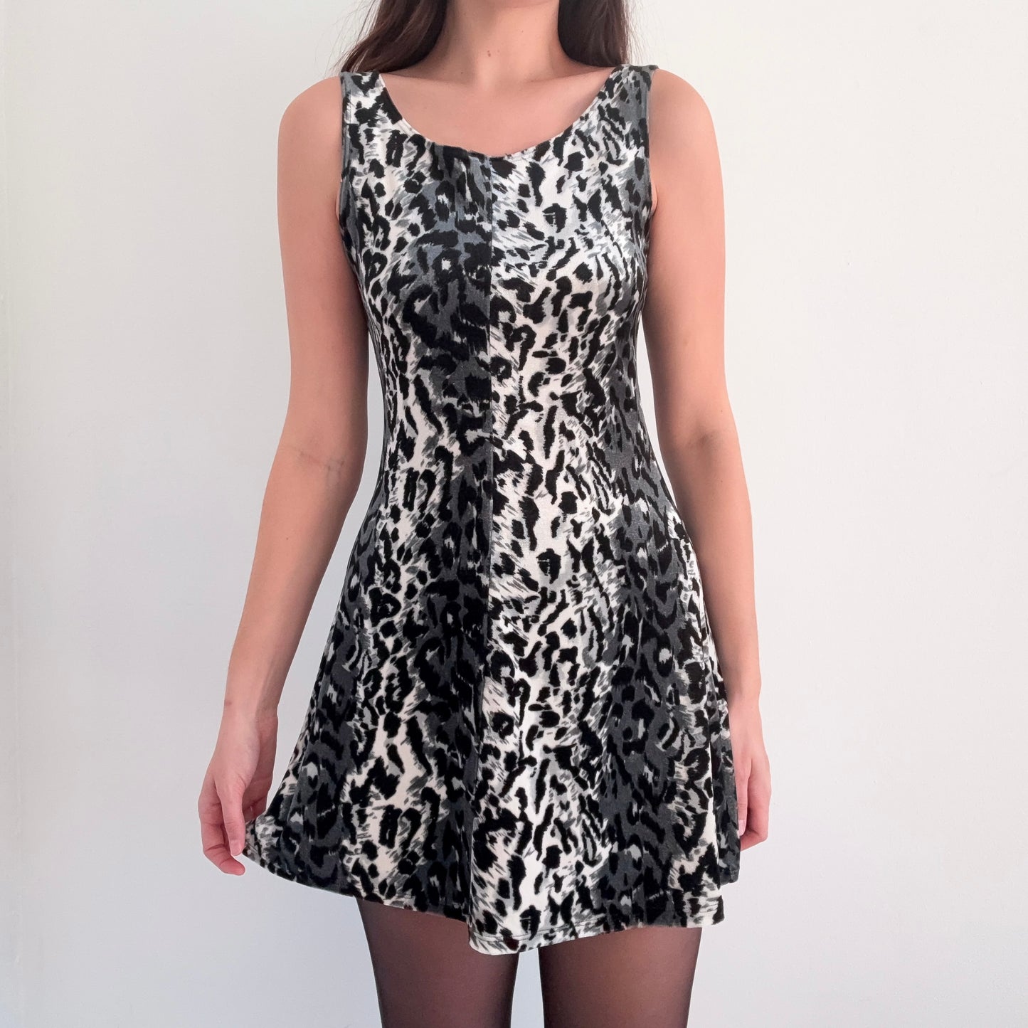 90's Velvet Snow Leopard Mini Dress / SZ M