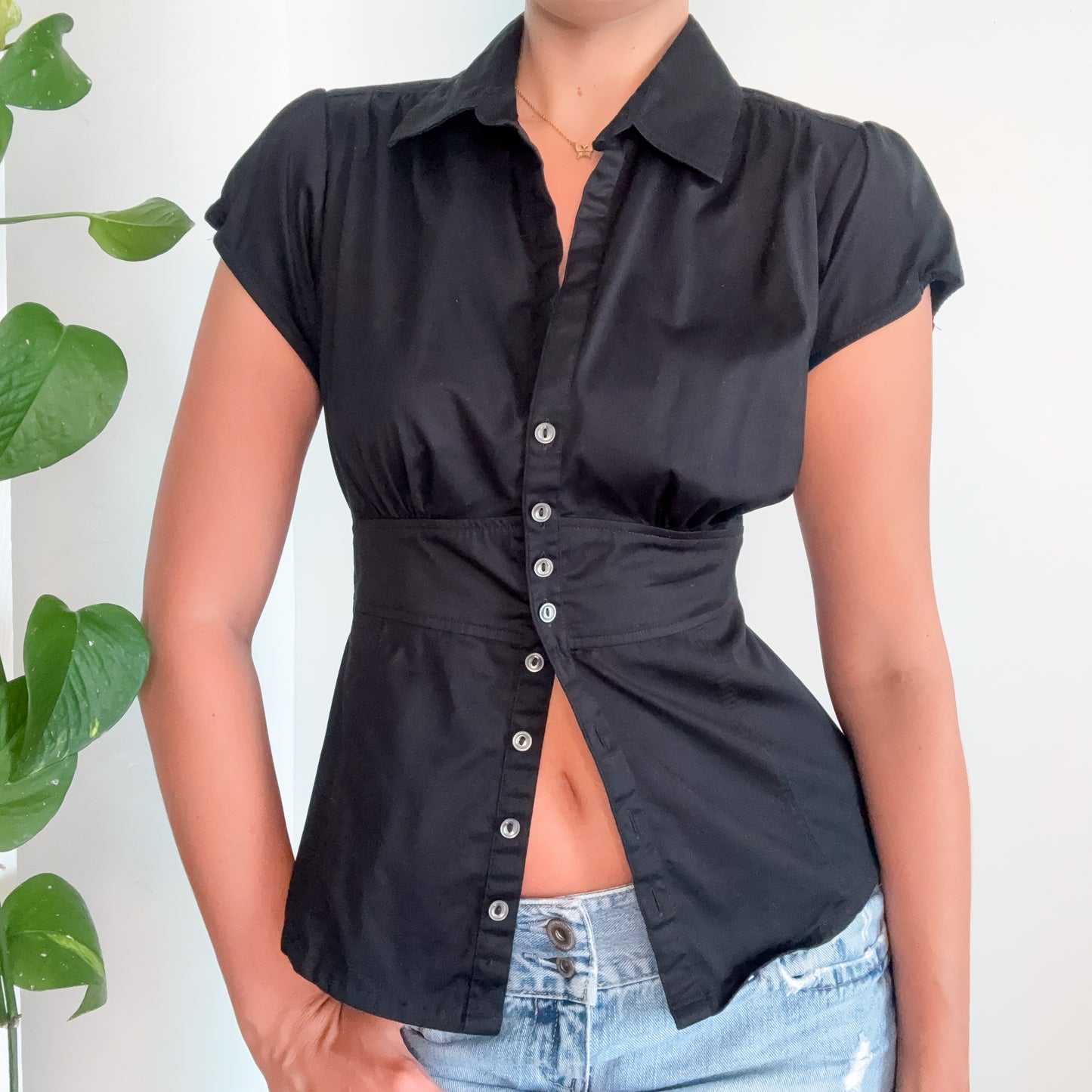 Y2K Black Cotton Button Blouse / SZ 10