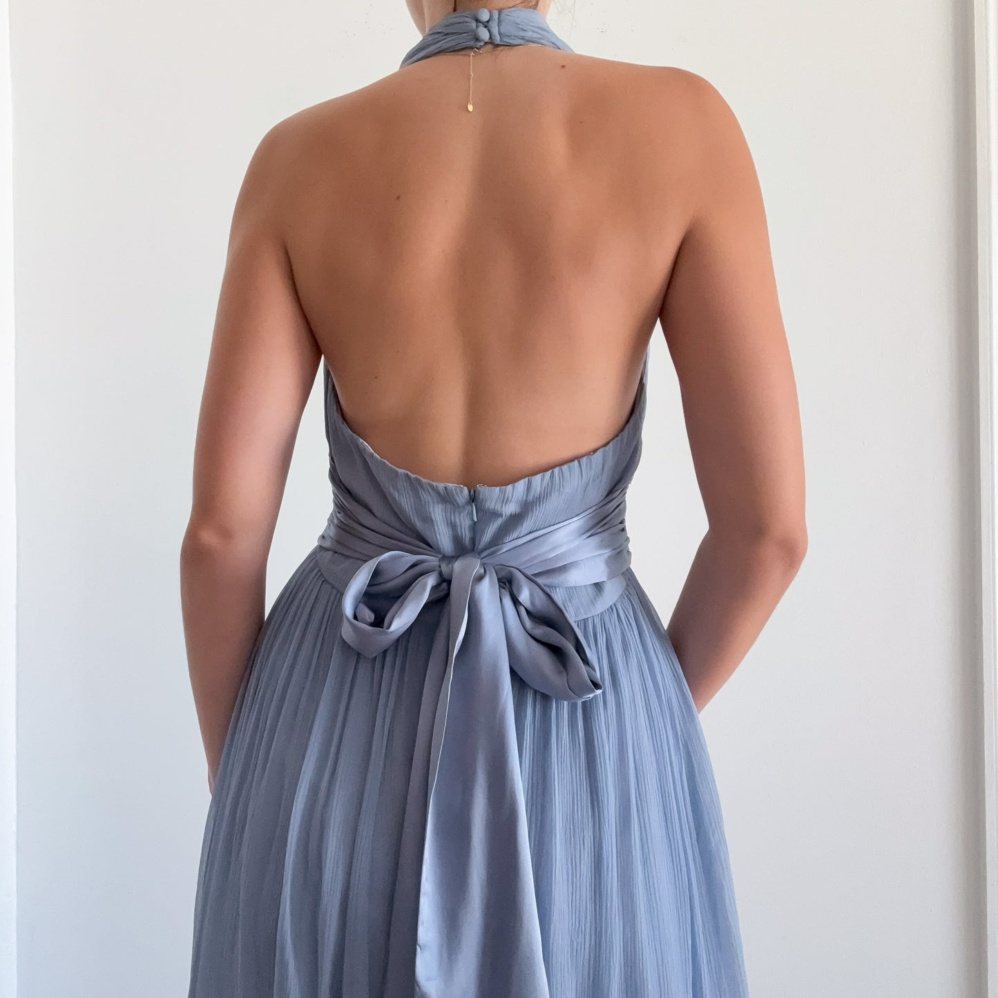 Y2K Powder Blue Silk Halter Maxi Dress / SZ 6/8