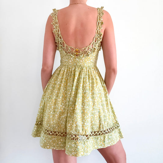 Y2K Anna Sui Green & Yellow Floral Dress / SZ 2