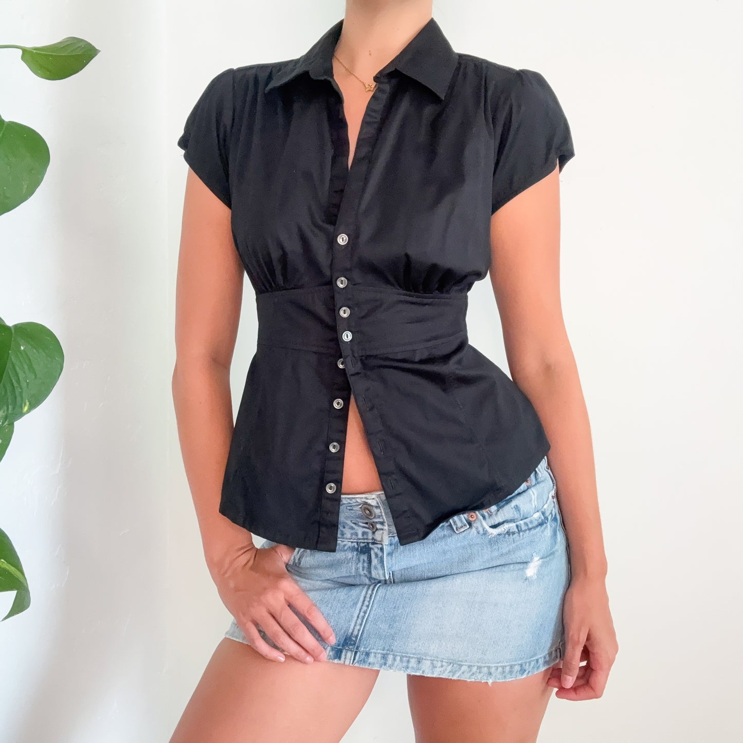 Y2K Black Cotton Button Blouse / SZ 10
