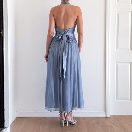 Y2K Powder Blue Silk Halter Maxi Dress / SZ 6/8