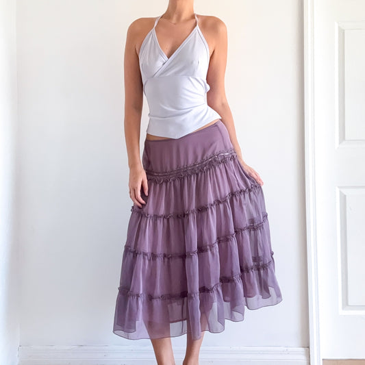 Y2K Dusty Purple Chiffon Midi Skirt / SZ M