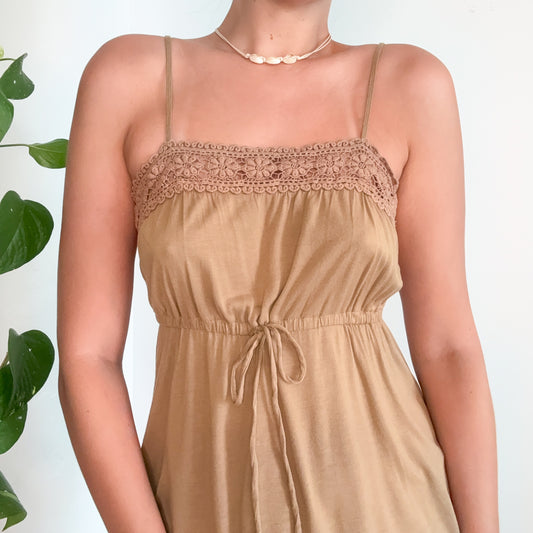 Y2K Light Brown Crochet Tunic Tank / SZ M