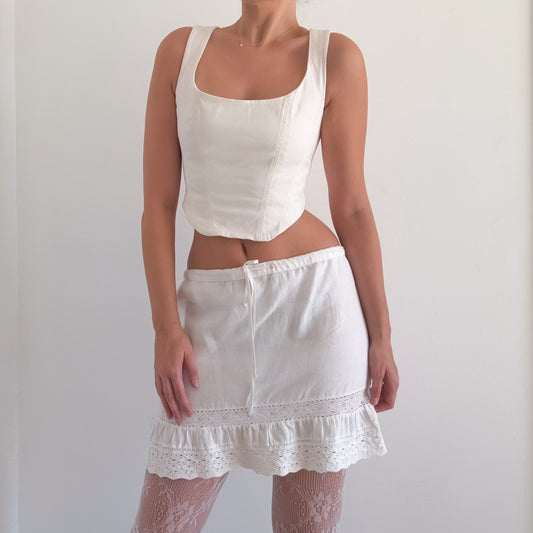 Y2K White Linen Crochet Mini Skirt / SZ M