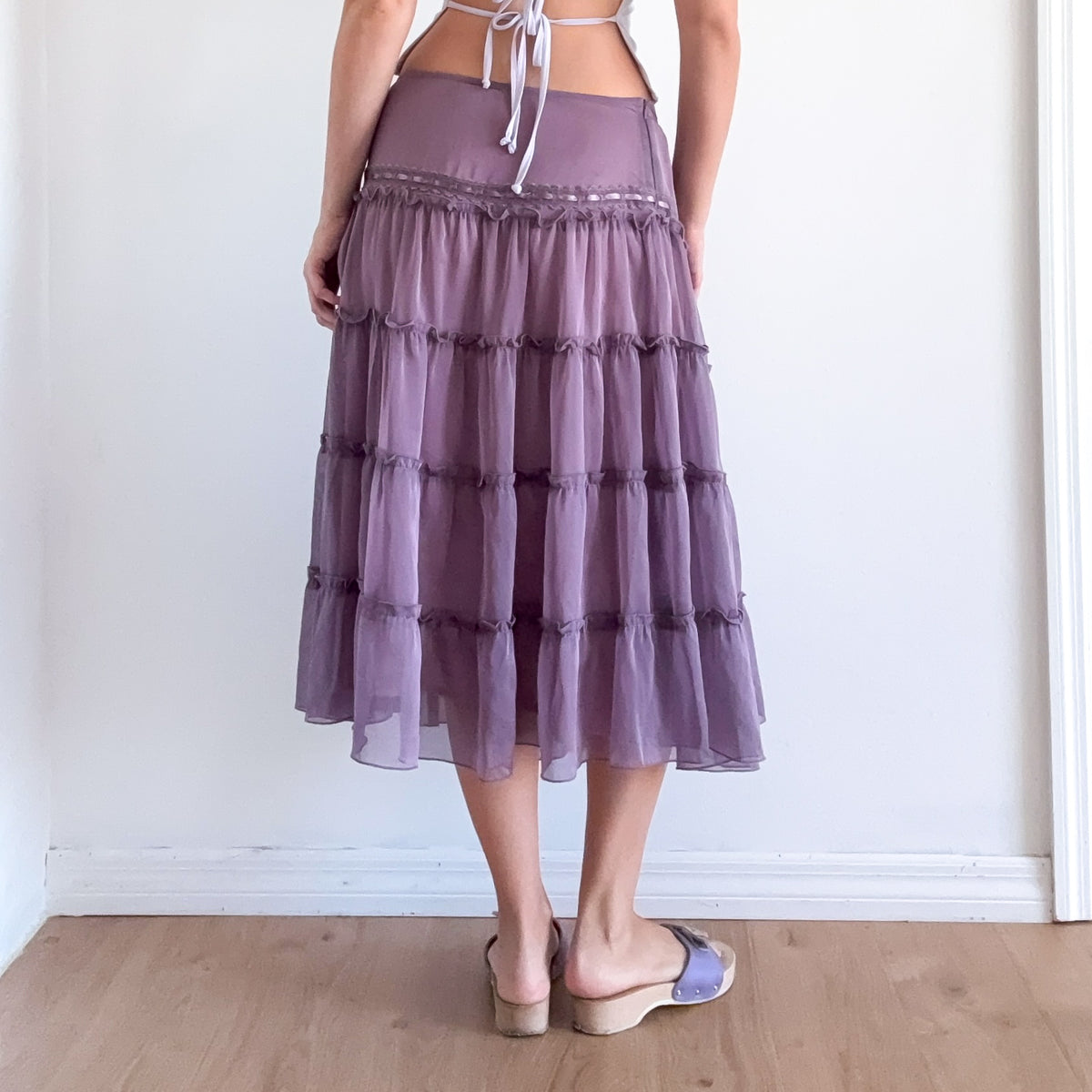 Y2K Dusty Purple Chiffon Midi Skirt / SZ M