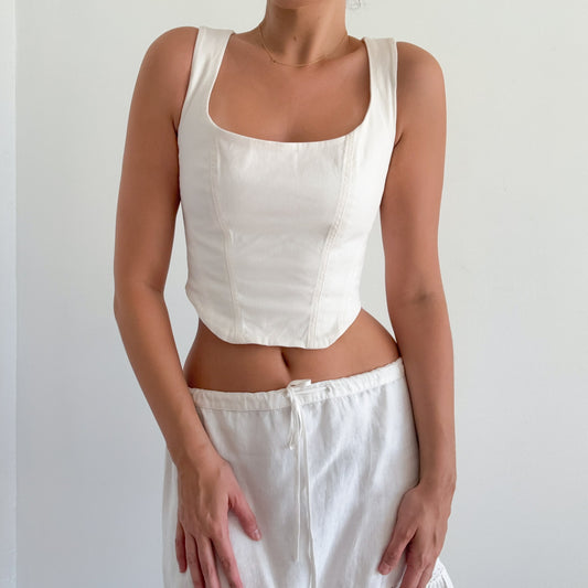 Contemporary White Cotton Corset Top / SZ S