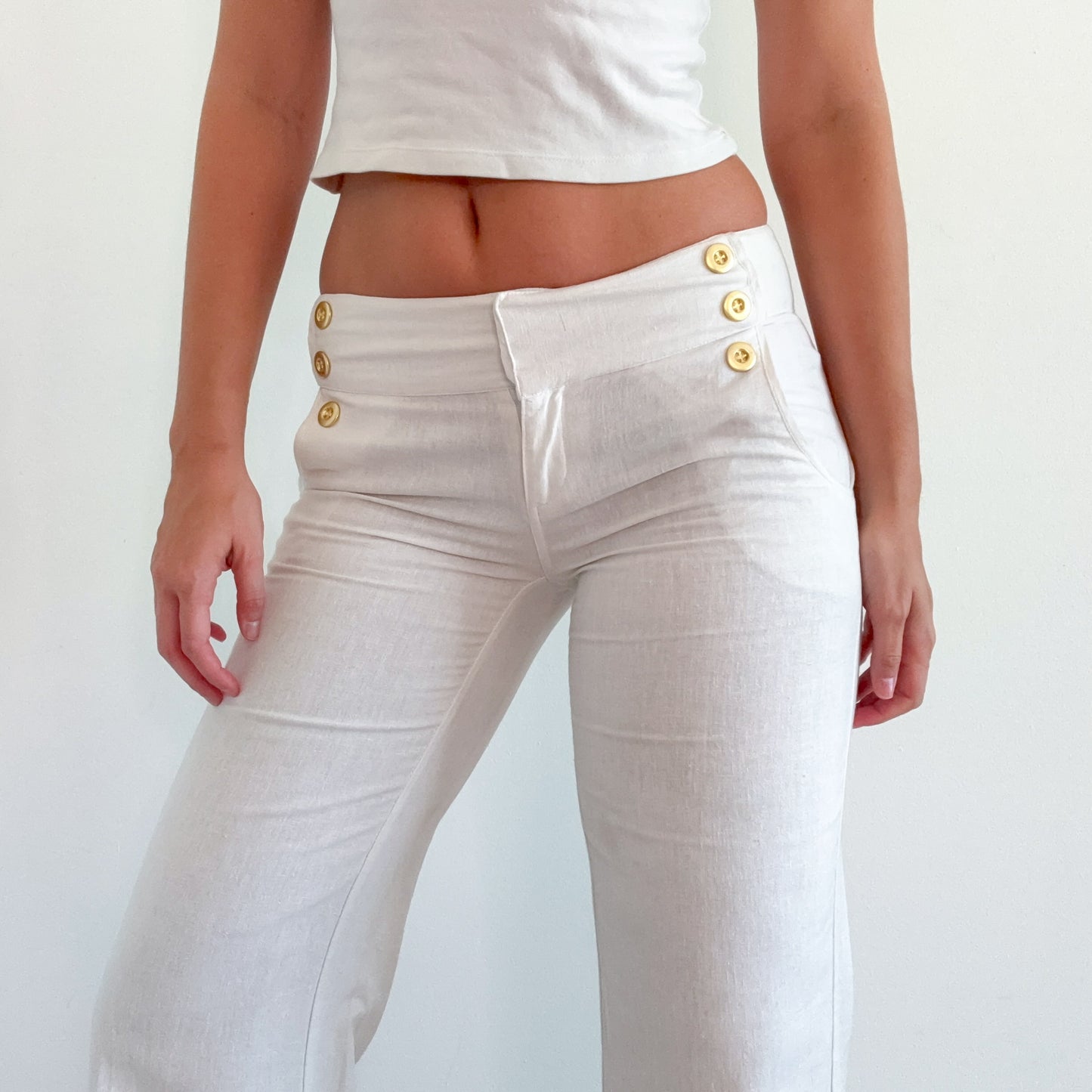 Y2K White Linen Nautical Pants / SZ 6