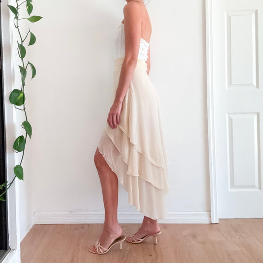 90's Karl Lagerfeld Cream Silk High-Low Skirt / SZ 6