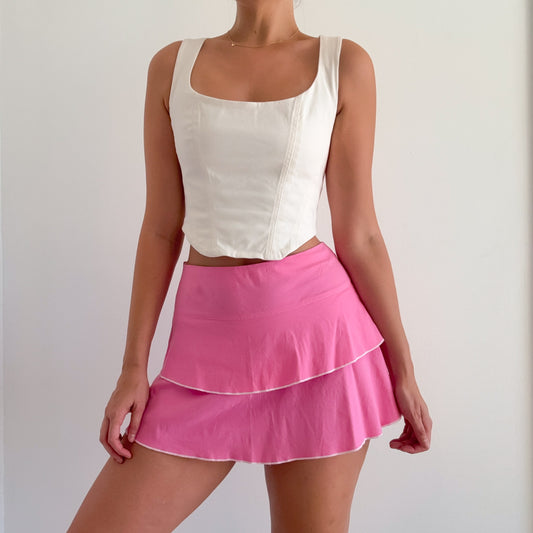 Y2K Bubblegum Pink Tiered Mini Skirt / SZ S/M