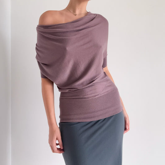 Y2K Mauve Purple Knit Dolman Sleeve Top / SZ XS-S