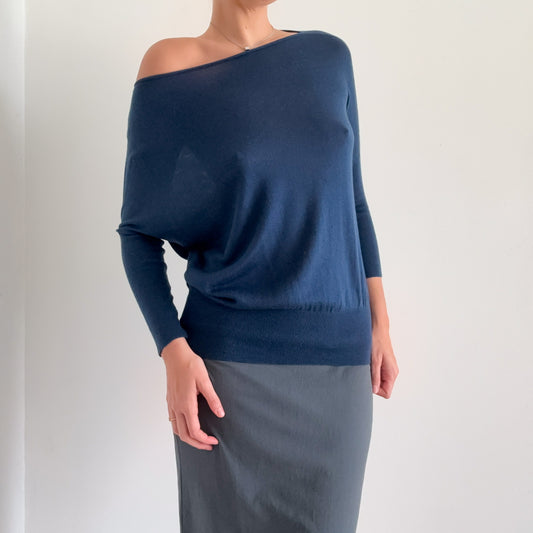 Y2K Prussian Blue Knit Dolman Sleeve Top / SZ S