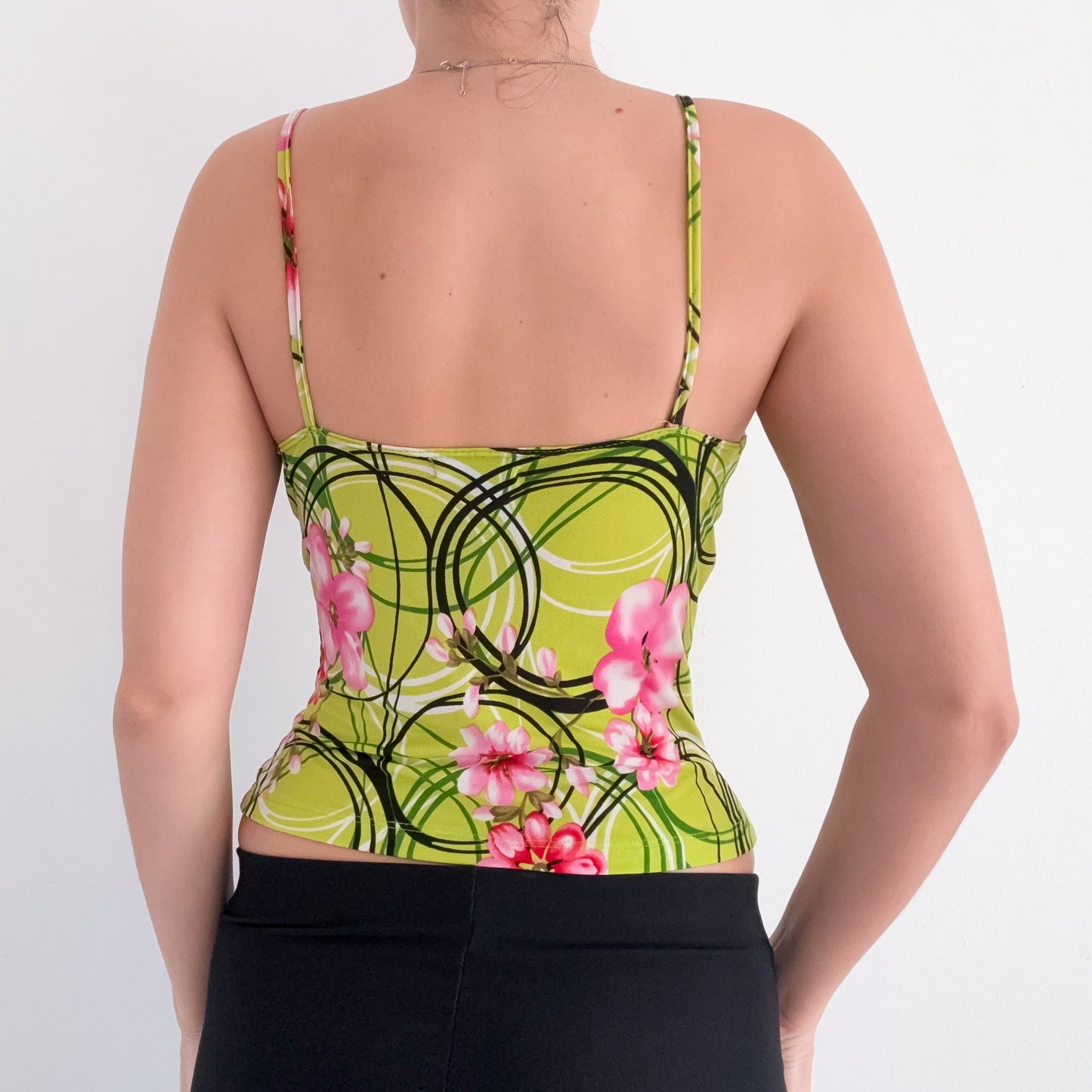 Y2K Lime Green & Pink Printed Tank / SZ XS-S