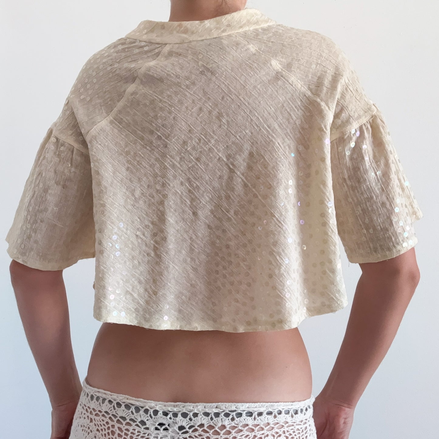 70's Cream Sequin Poncho Top / SZ M