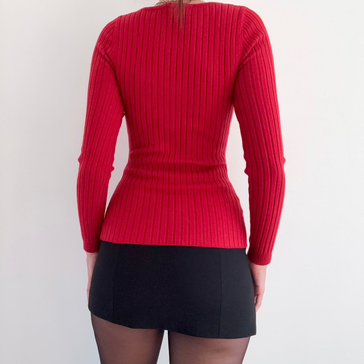 Chili Red Ribbed Knit Long Sleeve Top / SZ S-M