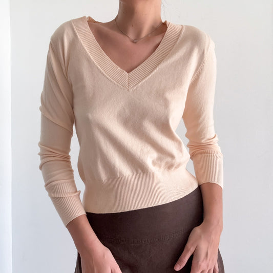 90's Light Peach Knit Sweater / SZ S-M