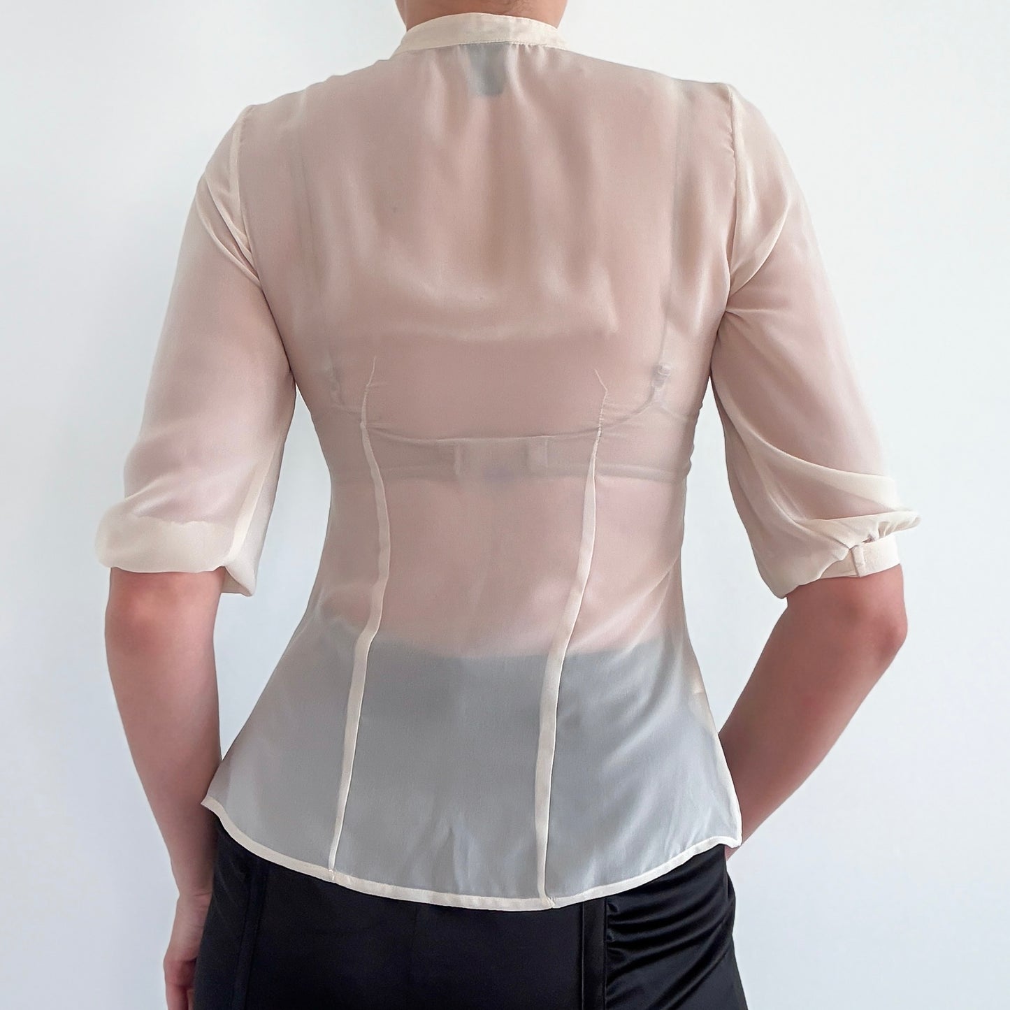 2010's Vanilla Sheer Pleated Ruffle Blouse / SZ XS