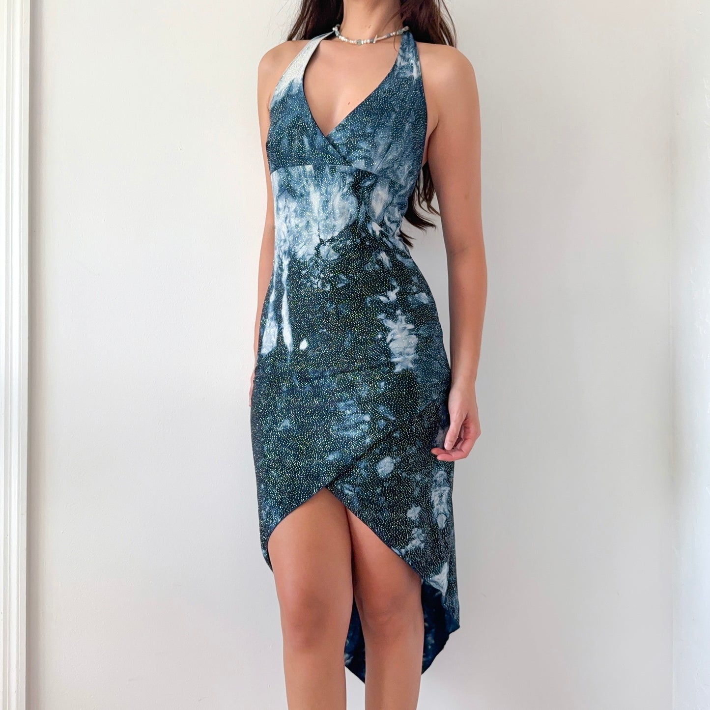 Y2K Ocean Printed Glitter Midi Dress / SZ M