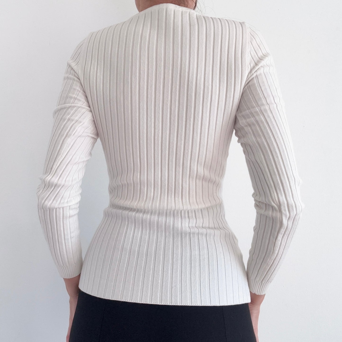 Ivory Ribbed Knit Long Sleeve Top / SZ S-M