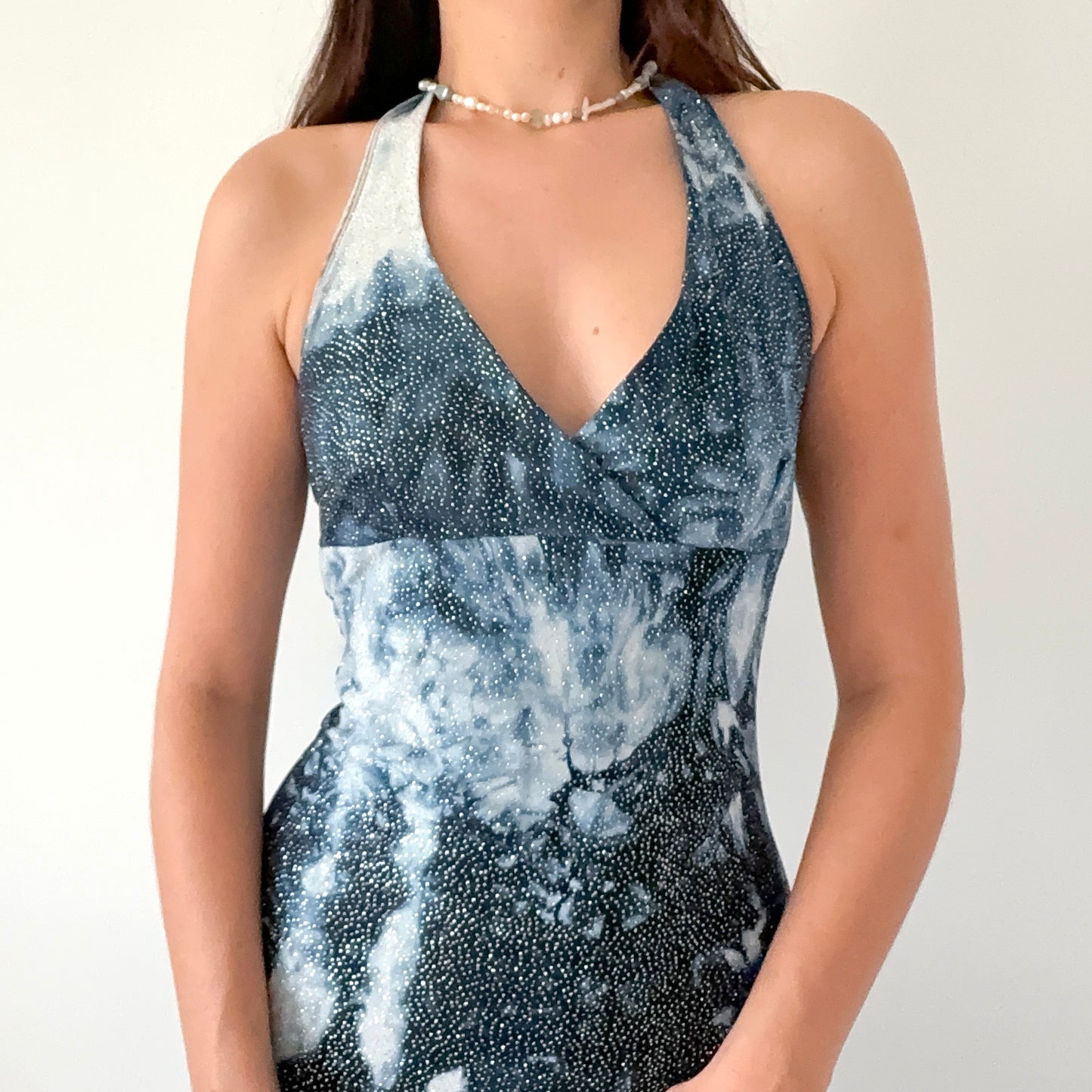 Y2K Ocean Printed Glitter Midi Dress / SZ M