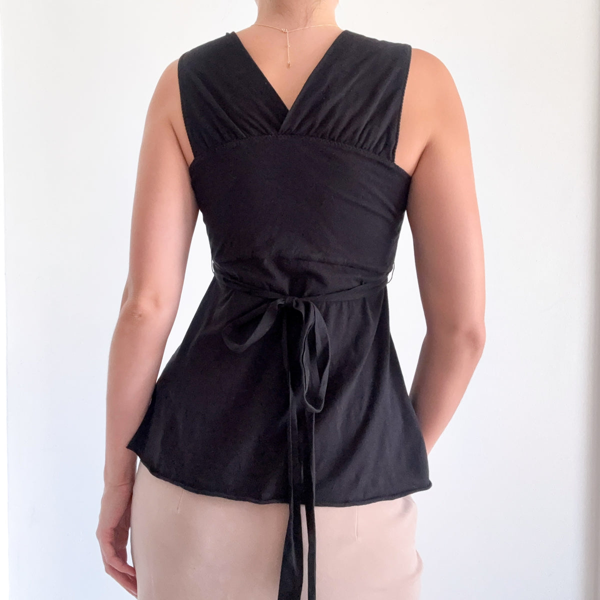 Y2K Black Cotton Tie Back Top / SZ M