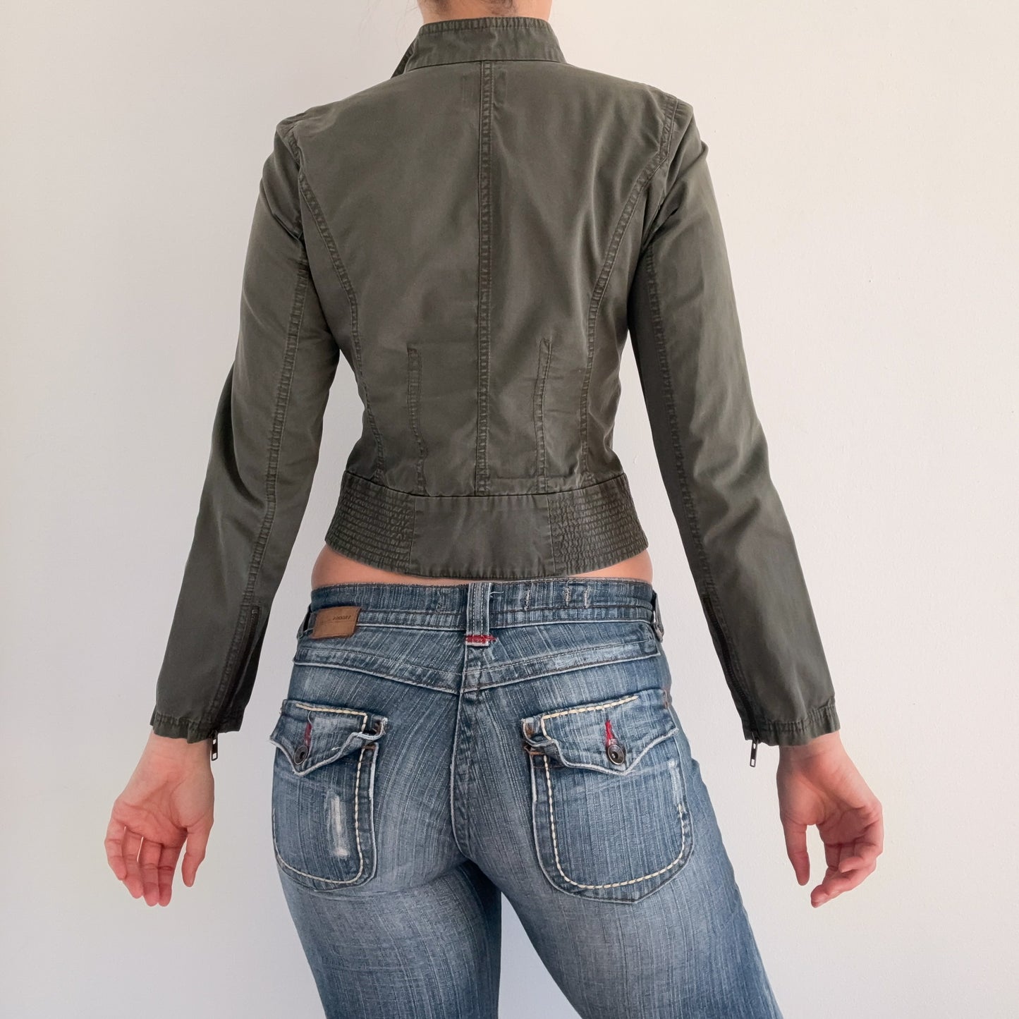 Y2K Army Green Cotton Zip Jacket / SZ XS/S