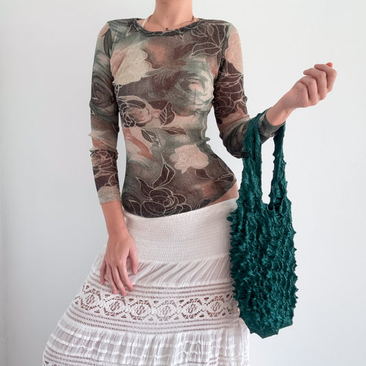 Emerald Popcorn Pleat "Shibori" Bag