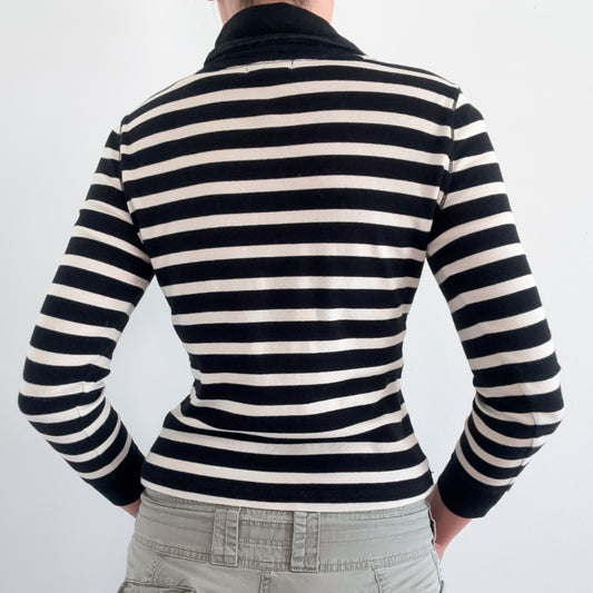 Y2K Black & Ivory Striped Pullover / SZ S
