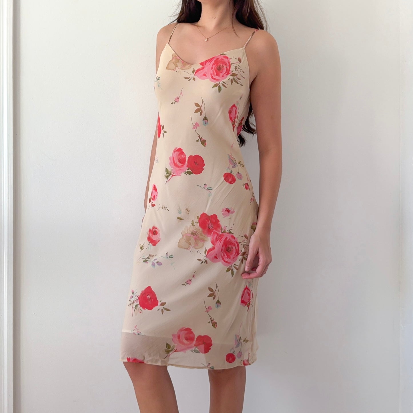 90's Nanette Lepore Beige Floral Midi Dress / SZ 6