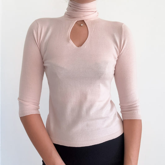 Y2K Baby Pink Knit Neck Tie Top / SZ M