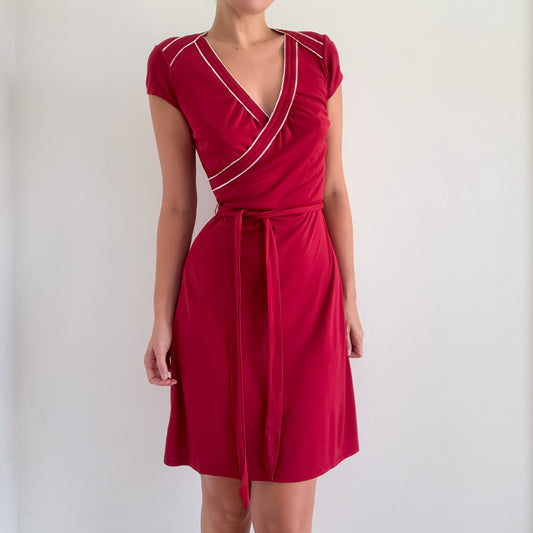 Y2K Maroon & White Wrap Style Dress / SZ 4/6