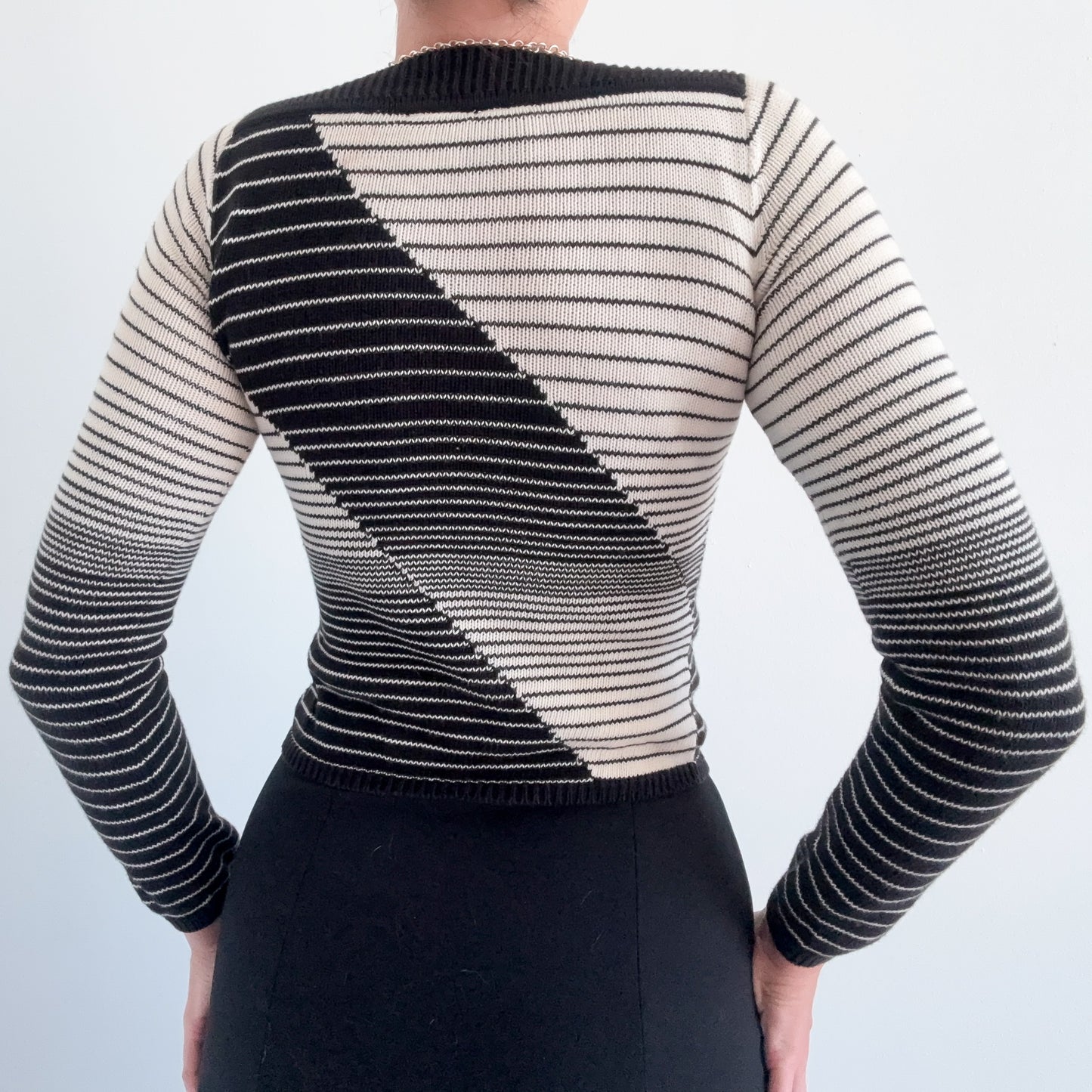 90's Armani Exchange Ivory & Black Knit Sweater / SZ XS