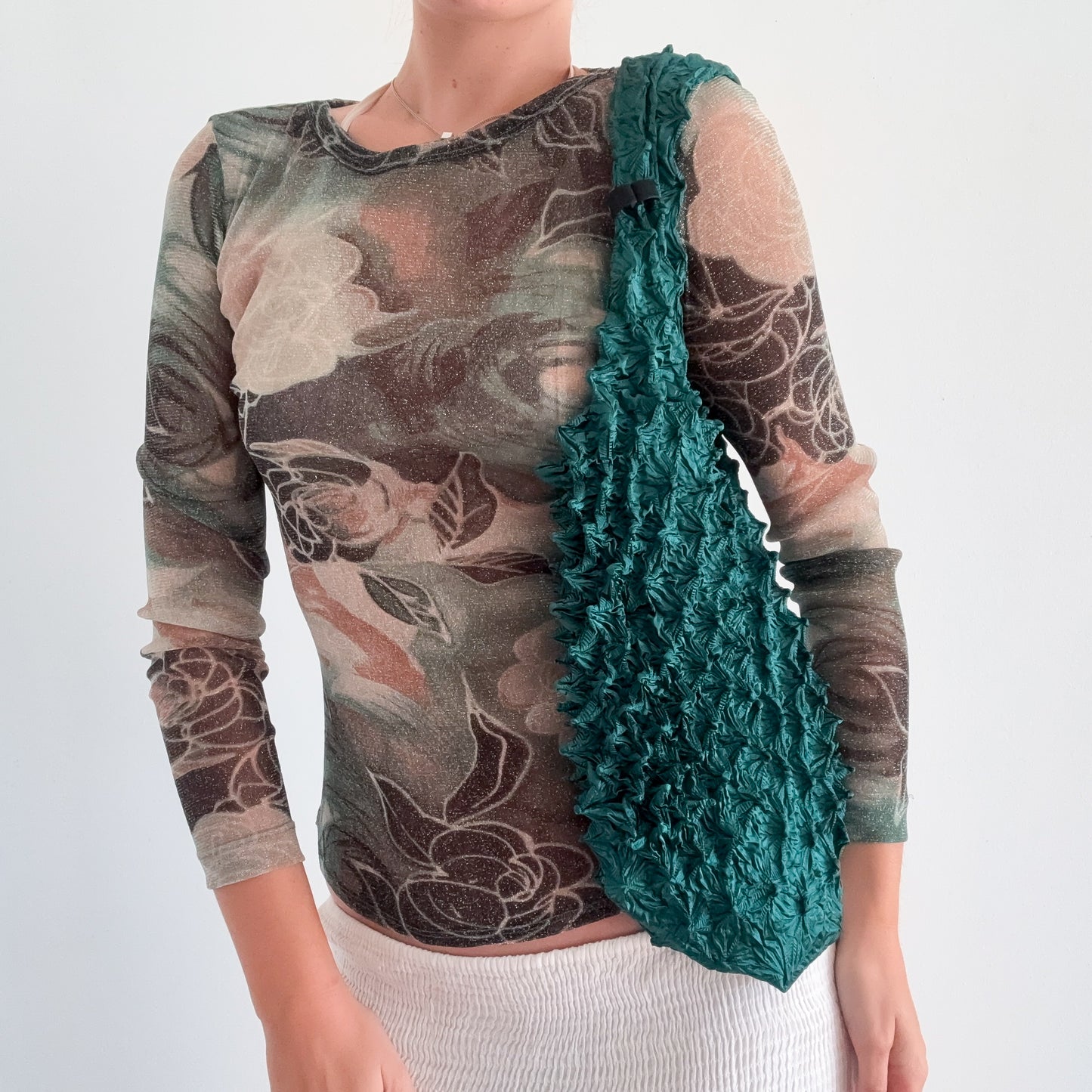 Emerald Popcorn Pleat "Shibori" Bag